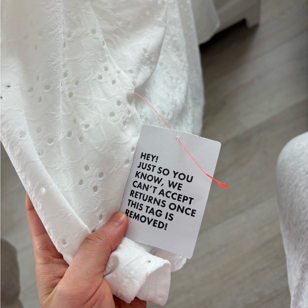 Perfect white pointelle midi drop waist bridal shower dress - Picture 9 of 10